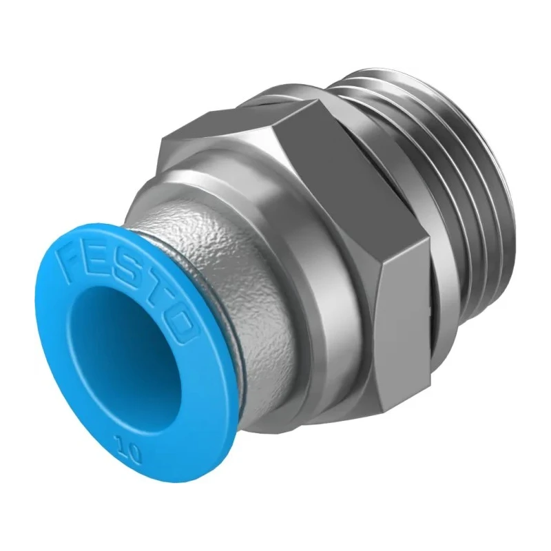 Festo Pneumatic Fitting 10mm Push-in Tube to 3/8 in G Male Thread Brass Nickel Finish QS-G3/8-10