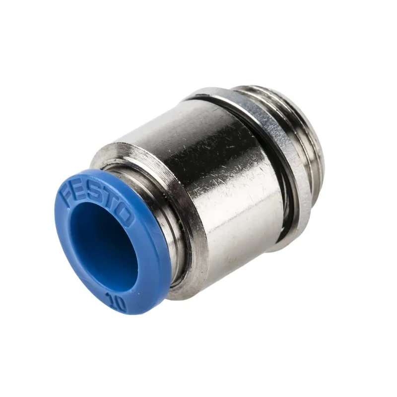 Festo QS Series Pneumatic Fitting 10mm Push-in, Male Thread G 3/8, Brass Nickel Plated QS-G3/8-10-I