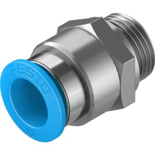 Festo Pneumatic Fitting 12mm Push-in Brass Nickel Finish Male G3/8 Threaded-to-Tube QS-G3/8-12
