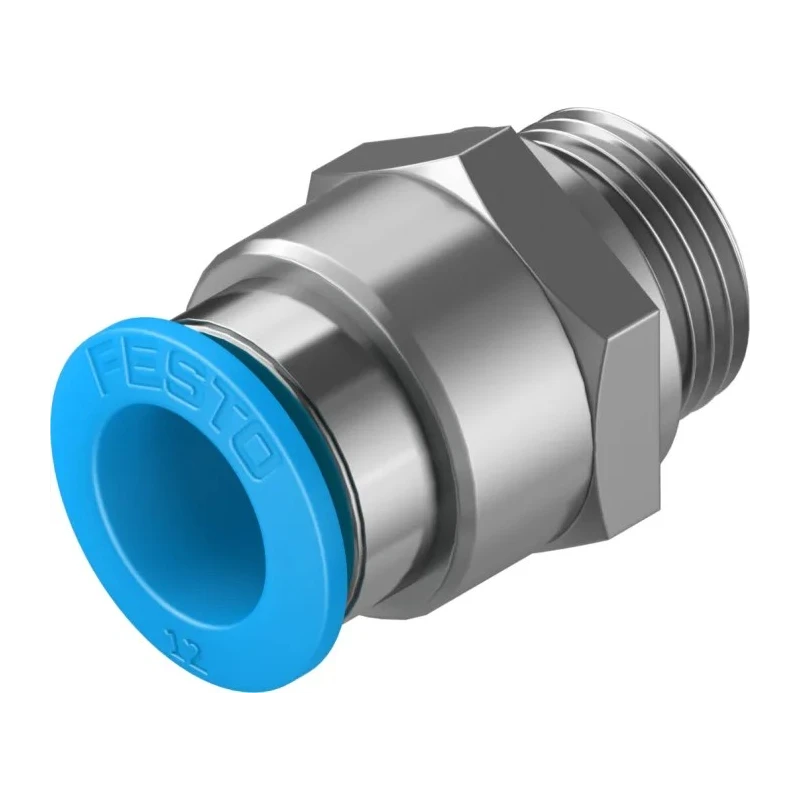 Festo Pneumatic Fitting 12mm Push-in Brass Nickel Finish Male G3/8 Threaded-to-Tube QS-G3/8-12