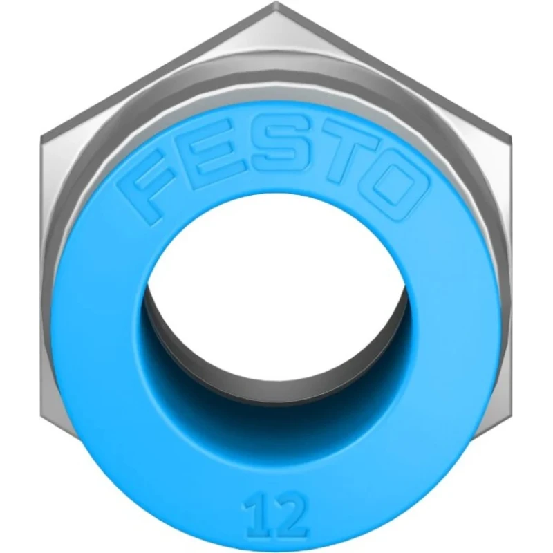 Festo Pneumatic Fitting 12mm Push-in Brass Nickel Finish Male G3/8 Threaded-to-Tube QS-G3/8-12