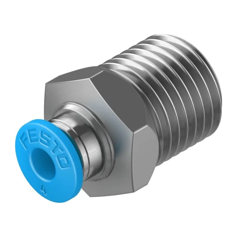 Festo Pneumatic Fitting QS Series Brass 4mm Push-in Tube Male Threaded R 1/4 in Nickel Finish QS-1/4-4