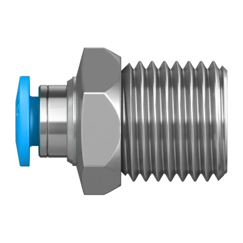 Festo Pneumatic Fitting QS Series Brass 4mm Push-in Tube Male Threaded R 1/4 in Nickel Finish QS-1/4-4