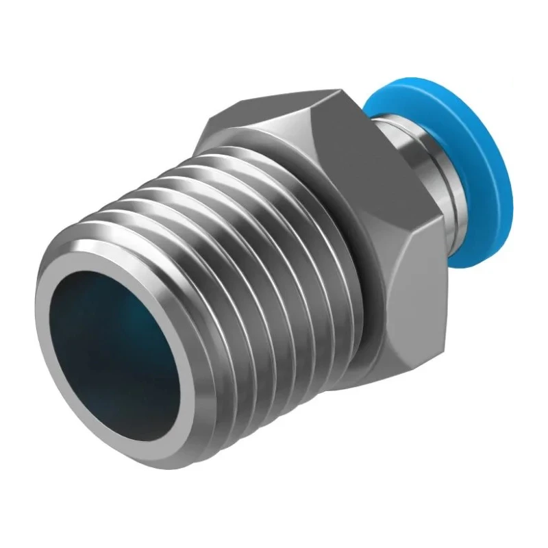 Festo Pneumatic Fitting QS Series Brass 4mm Push-in Tube Male Threaded R 1/4 in Nickel Finish QS-1/4-4