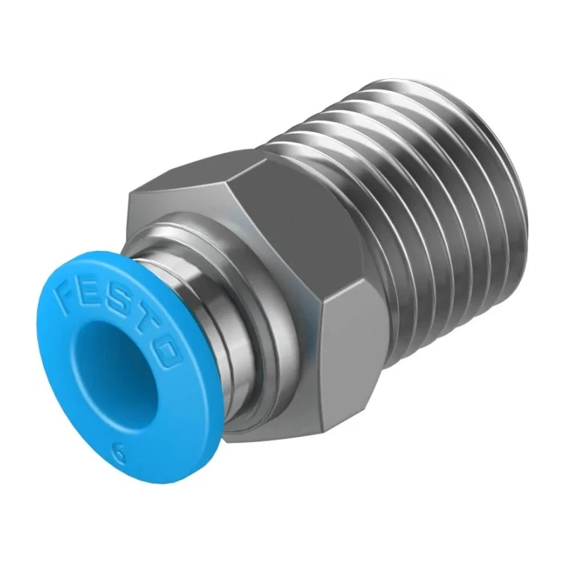Festo Pneumatic Fitting QS Series 6mm Push-In Brass Nickel Finish Male Threaded R 1/4 in 14 bar Maximum Operating QS-1/4-6
