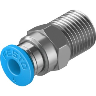 Festo Pneumatic Fitting 4mm Push-in Tube to 1/8 in R Male Thread, Brass Nickel Finish QS-1/8-4