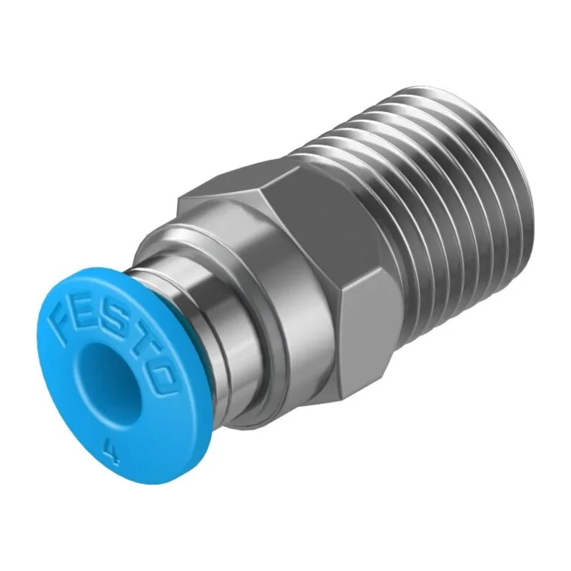 Festo Pneumatic Fitting 4mm Push-in Tube to 1/8 in R Male Thread, Brass Nickel Finish QS-1/8-4