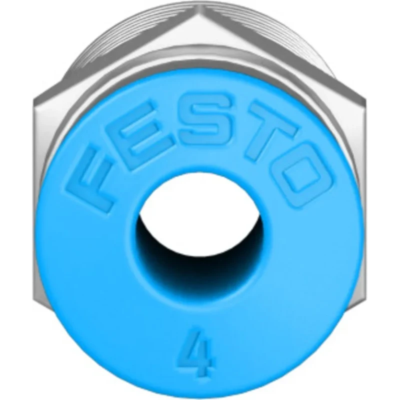 Festo Pneumatic Fitting 4mm Push-in Tube to 1/8 in R Male Thread, Brass Nickel Finish QS-1/8-4