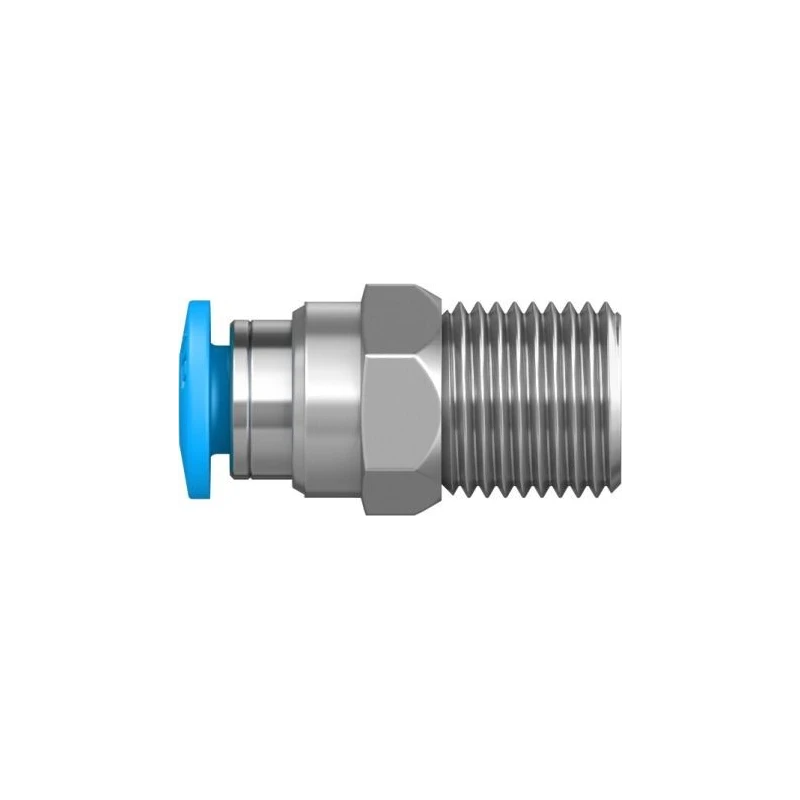 Festo Pneumatic Fitting 4mm Push-in Tube to 1/8 in R Male Thread, Brass Nickel Finish QS-1/8-4
