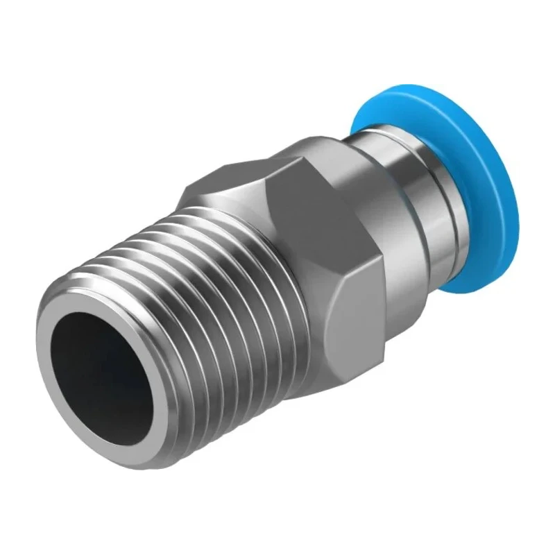 Festo Pneumatic Fitting 4mm Push-in Tube to 1/8 in R Male Thread, Brass Nickel Finish QS-1/8-4