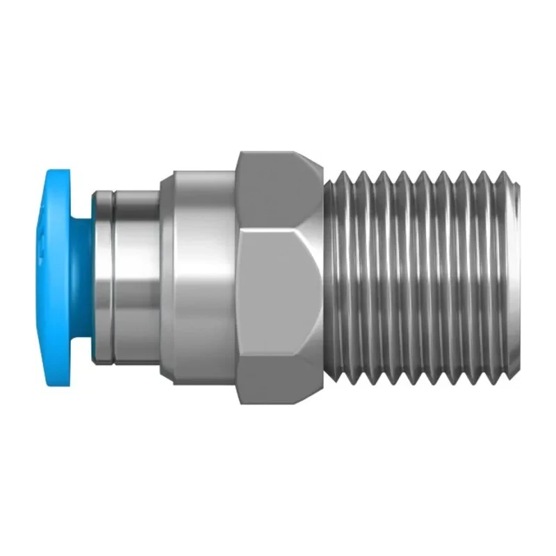 Festo Pneumatic Fitting 4mm Push-in Tube to 1/8 in R Male Thread, Brass Nickel Finish QS-1/8-4