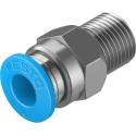 Festo Pneumatic Fitting 6mm Push-in, Male Threaded R 1/8, Nickel Finish, Brass Material QS-1/8-6