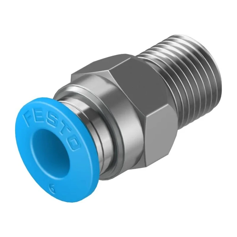 Festo Pneumatic Fitting 6mm Push-in, Male Threaded R 1/8, Nickel Finish, Brass Material QS-1/8-6