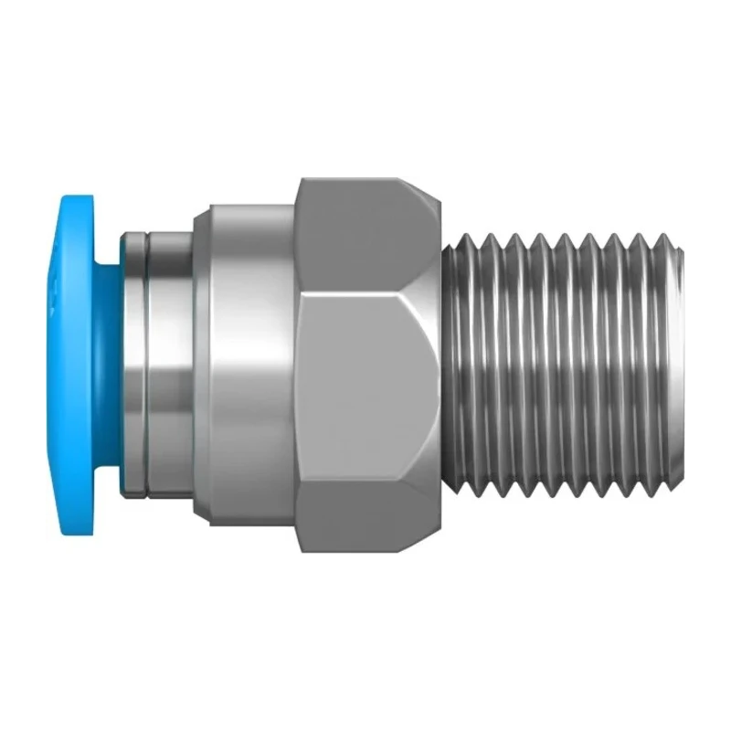 Festo Pneumatic Fitting 6mm Push-in, Male Threaded R 1/8, Nickel Finish, Brass Material QS-1/8-6