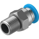 Festo Pneumatic Fitting 6mm Push-in, Male Threaded R 1/8, Nickel Finish, Brass Material QS-1/8-6