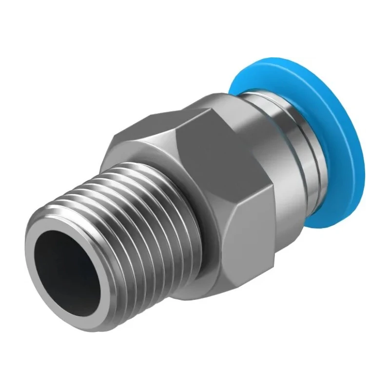Festo Pneumatic Fitting 6mm Push-in, Male Threaded R 1/8, Nickel Finish, Brass Material QS-1/8-6