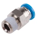 Festo Pneumatic Fitting 6mm Push-in, Male Threaded R 1/8, Nickel Finish, Brass Material QS-1/8-6