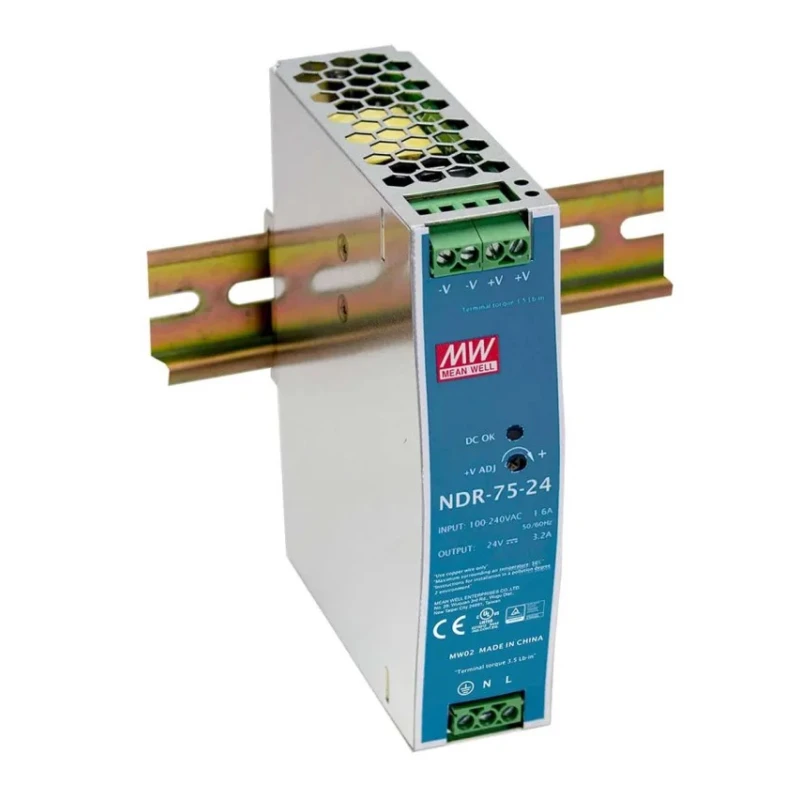 MEAN WELL NDR Switched Mode DIN Rail Power Supply 264V AC Input 55V DC Output 1.6A 75W NDR-75-48