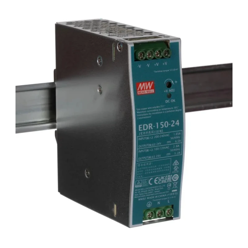 MEAN WELL EDR Switched Mode DIN Rail Power Supply 264V AC Input 28V DC, 6.5 A Output DC 150 W EDR-150-24