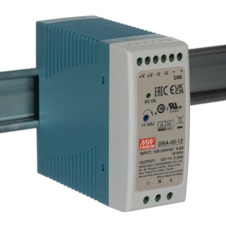 MEAN WELL DRA Switched Mode DIN Rail Power Supply 370V DC, 264V AC Input 15V DC, 3.34A Output, 40W DRA-40-12