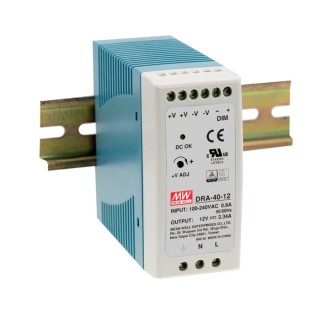 MEAN WELL DRA Switched Mode DIN Rail Power Supply 30V DC Output, 1.7A, 40W, AC/DC Input DRA-40-24