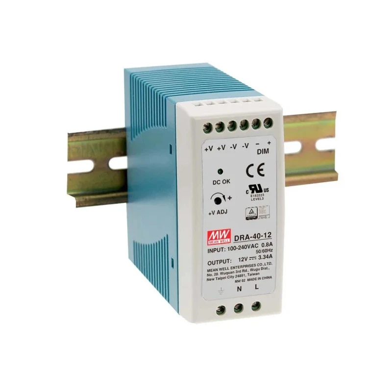 MEAN WELL DRA Switched Mode DIN Rail Power Supply 30V DC Output, 1.7A, 40W, AC/DC Input DRA-40-24