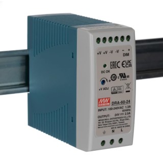MEAN WELL DRA Switched Mode DIN Rail Power Supply 370 V dc, 264 V ac AC/DC Input 30 V dc, 2.5 A Output DC 60 W DRA-60-24