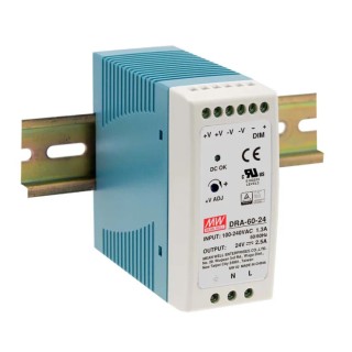 MEAN WELL DRA Switched Mode DIN Rail Power Supply 370 V dc, 264V ac AC/DC Input 15 V dc, 5 A Output 60 W DRA-60-12