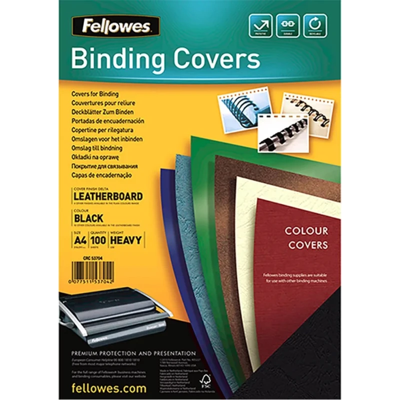 Fellowes Black Leathergrain A4 Binding Cover FSC Certified 5370405