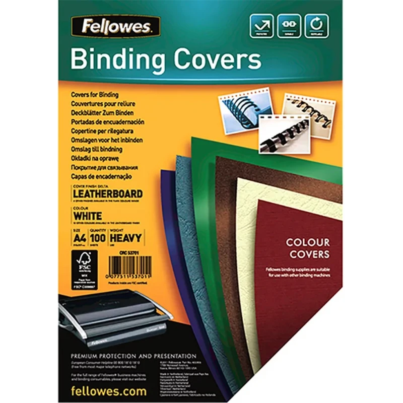 Fellowes A4 Binding Cover White Front and Back FSC Certified Pack of 100 5370104