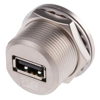 RS PRO Straight Panel Mount Female USB Type A Connector IP68 Rated 1 Port 500V 1.5A 122-3022