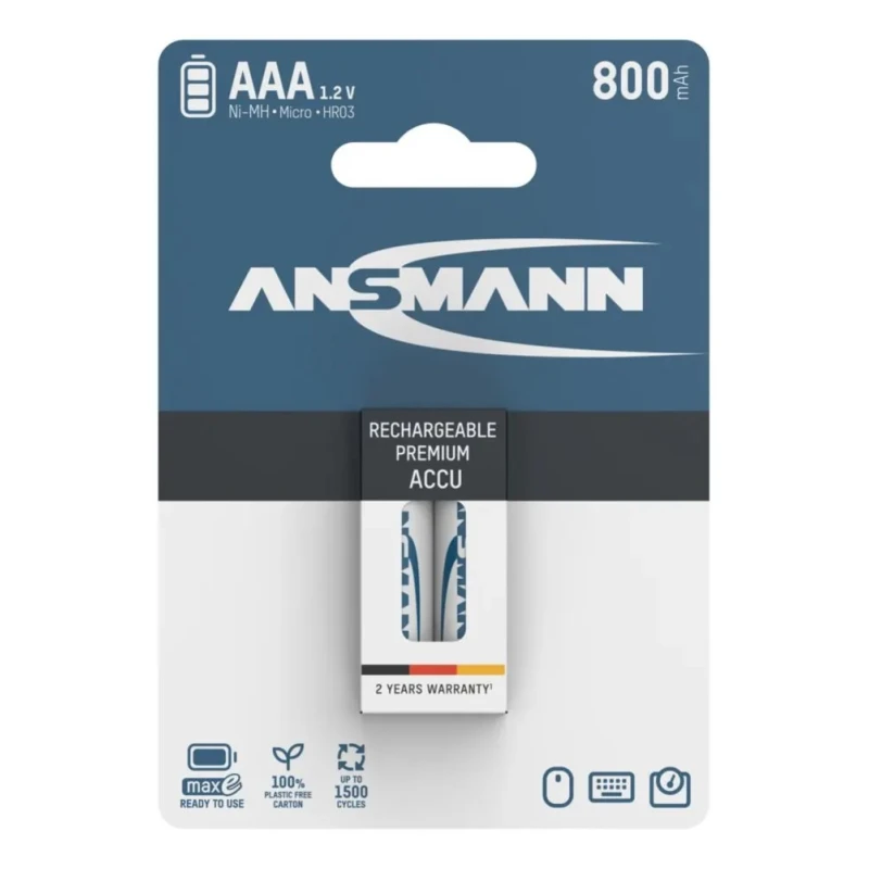 Ansmann Ansmann MaxE Nickel Metal Hydride Rechargeable AAA Battery, 800mAh, 1.2V 5030982