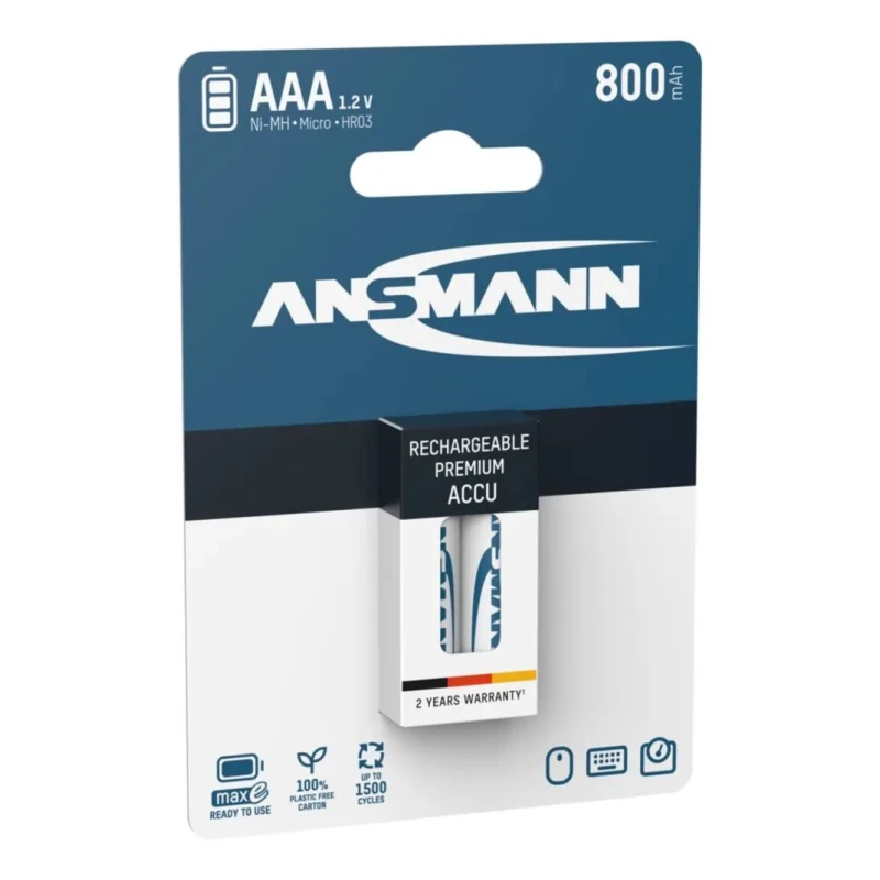 Ansmann Ansmann MaxE Nickel Metal Hydride Rechargeable AAA Battery, 800mAh, 1.2V 5030982