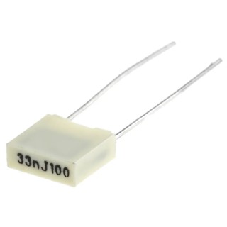 KEMET R82 Film Capacitor, ±5% Tolerance, 33 nF Capacitance, 100 V DC, 63 V AC, Through Hole Mount R82EC2330DQ50J