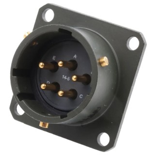 Amphenol Limited 62GB Straight 5 Way Box Mount MIL Spec Circular Connector Female Olive, Male Contacts 62GB-12E14-05PN