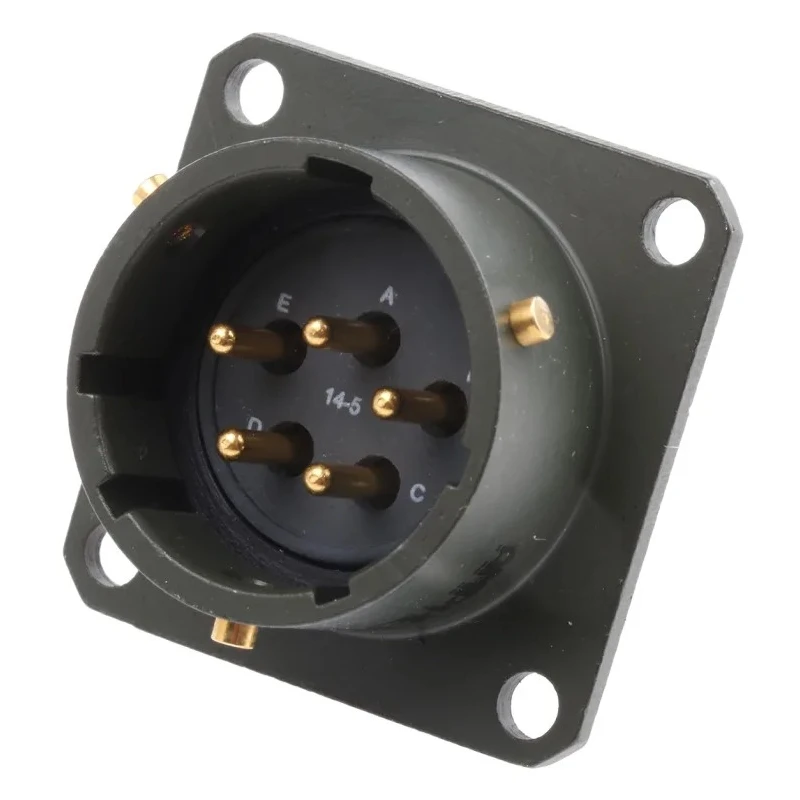 Amphenol Limited 62GB Straight 5 Way Box Mount MIL Spec Circular Connector Female Olive, Male Contacts 62GB-12E14-05PN