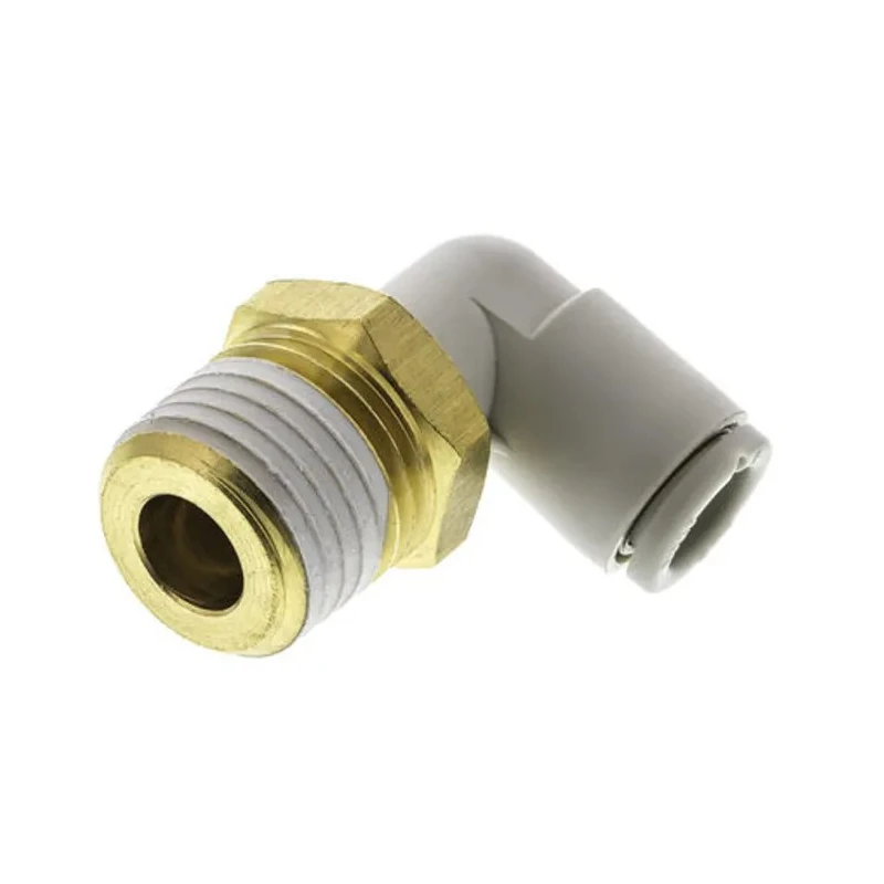 SMC Brass Pneumatic Fitting Male Threaded-to-Tube R 1/4 in, Push-in 6 mm, 90° Angle, KQ2L06-02AP