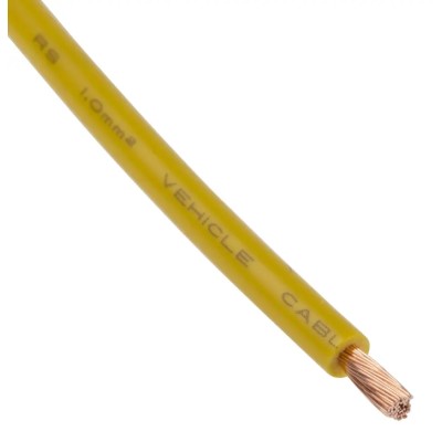 RS PRO Yellow Hook Up Wire, 57 x 0.15 mm Core Strands, 2.7 mm Diameter, 30 m Length, 600V, Flame Retardant 122-5861