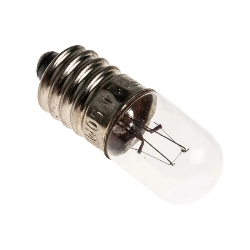 RS PRO Filament Indicator Light Clear Lens E10 Base 24V 50mA 10mm Diameter 28mm Length 5000h Lifespan 104-828