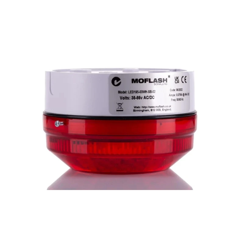 Moflash Industrial Red Beacon LED Bulb 85V AC/DC Flashing Steady Rear Mount IP65 LED195-03WH-SB-02