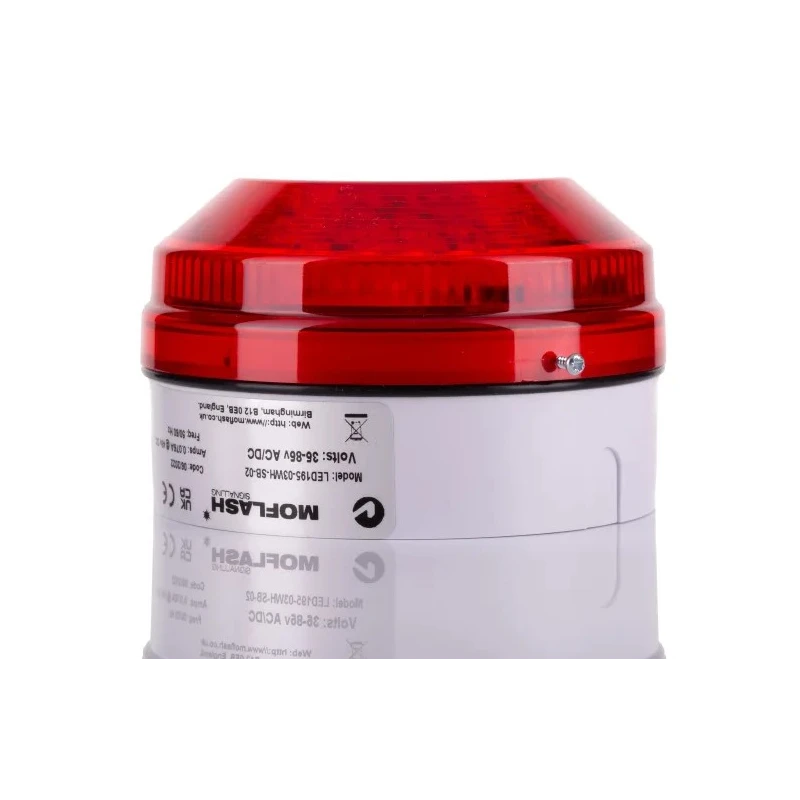 Moflash Industrial Red Beacon LED Bulb 85V AC/DC Flashing Steady Rear Mount IP65 LED195-03WH-SB-02