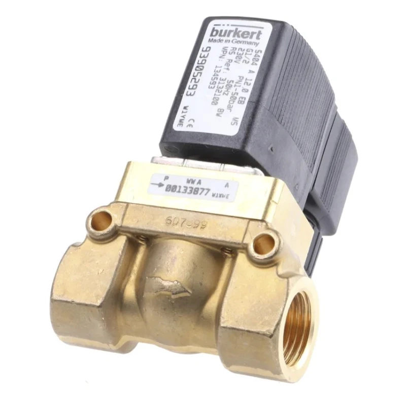 Burkert Solenoid Valve 2 Port NC Brass Body 12mm Orifice 230V ac 50 bar Maximum Pressure 134593