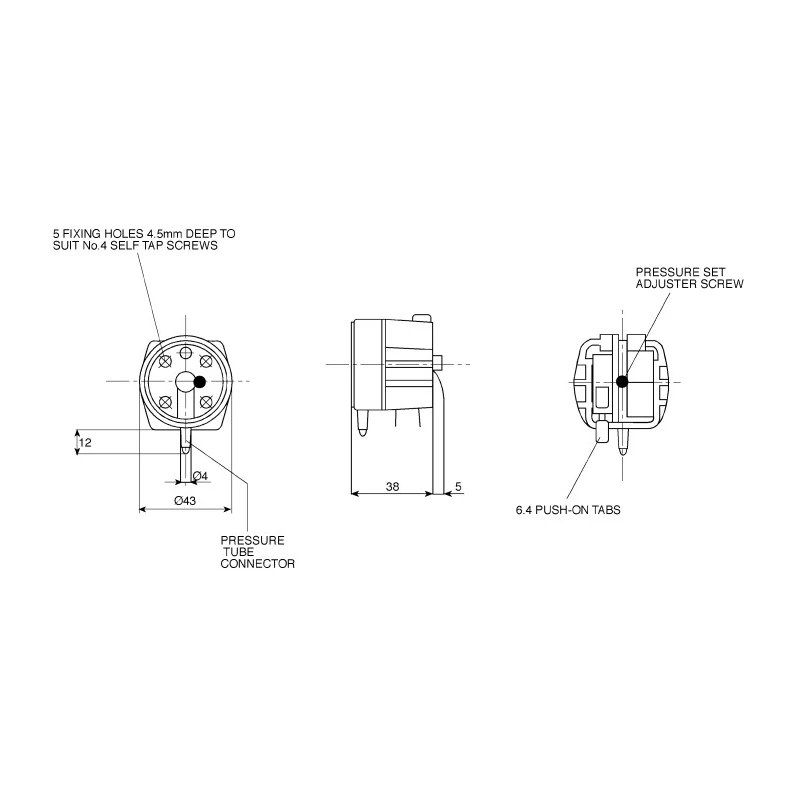 Herga 6731 Series Adjustable Low Pressure Sensor with Relay Output 0.72 psi to 1.8 psi 250V AC 6731-0027