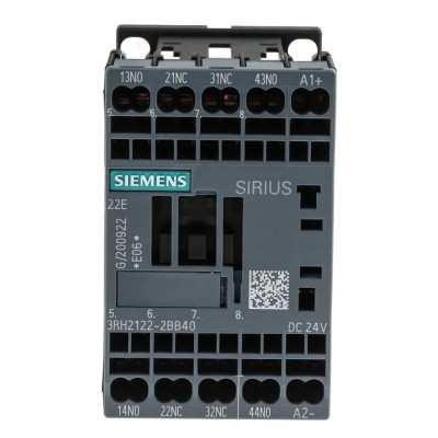 Siemens Contactor Relay 0.8V dc 1.1V dc Coil 10A 24V dc 2 NO/2 NC 690V ac 3RH2122-2BB40