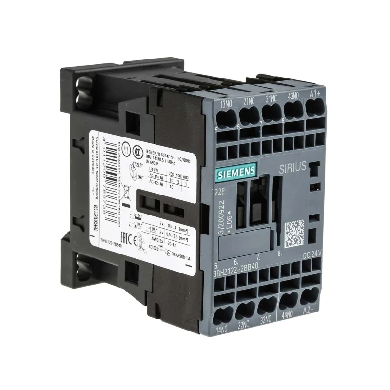 Siemens Contactor Relay 0.8V dc 1.1V dc Coil 10A 24V dc 2 NO/2 NC 690V ac 3RH2122-2BB40