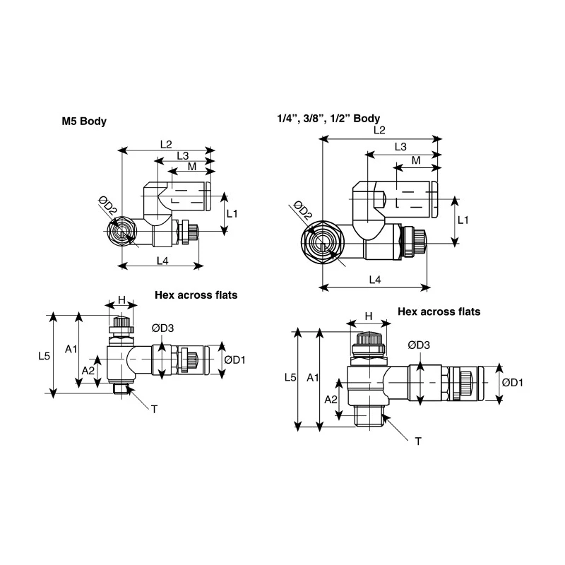 SMC ASD Series Flow Controller Flow Regulator Inlet Male Threaded Metric Outlet Male Metric ASD230F-M5-04