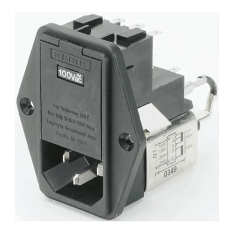 Schaffner 250V AC 6A Panel Mount IEC Filter Male 2 Fuse Solder FN378-6-21