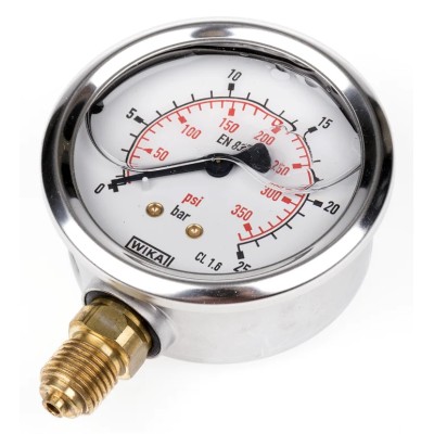 WIKA 63 mm Stainless Steel Type G Bottom Entry Pressure Gauge G 1/4 Connection 25 bar 9626918