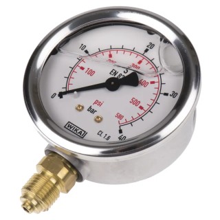 WIKA 63 mm G 1/4 Male Pressure Gauge 40 bar 213.53 Series Natural Finish Stainless Steel 9626926
