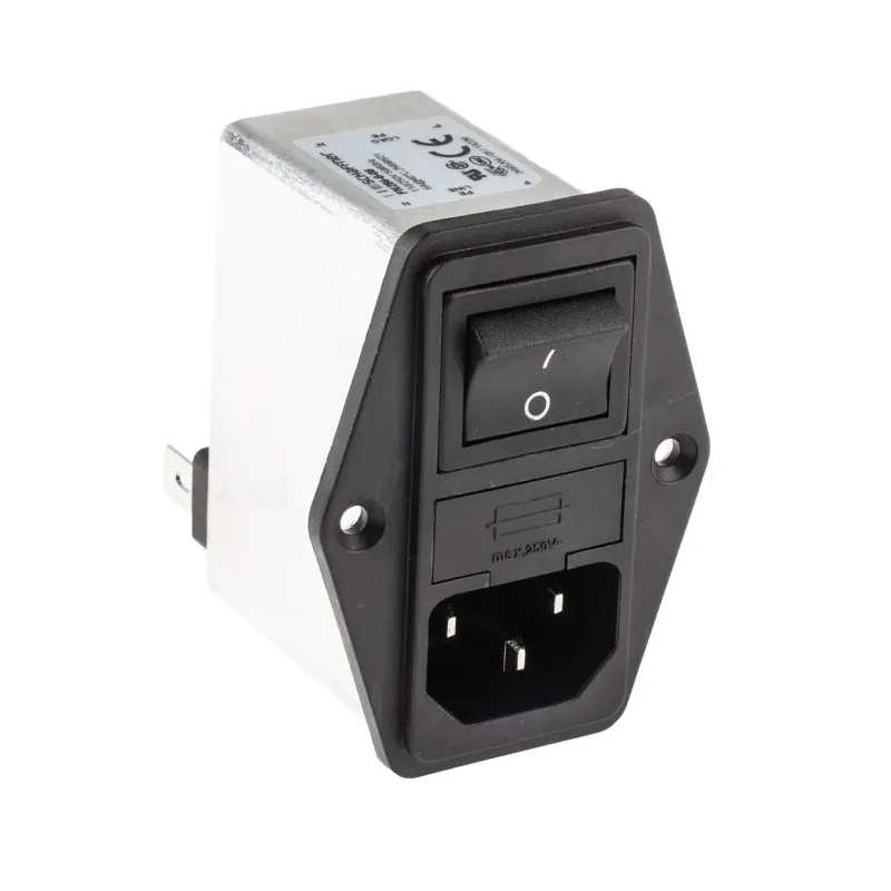Schaffner 250V AC 6A Panel Mount IEC Filter Male 2 Pole 2 Fuse Faston FN284-6-06